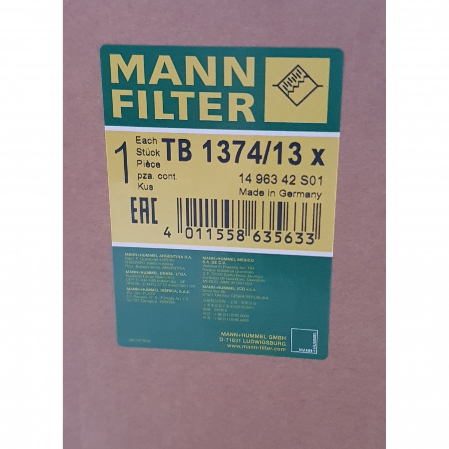 Картридж осушителя воздуха для пневматической тормозной системы MANN-FILTER TB 1374/13 x