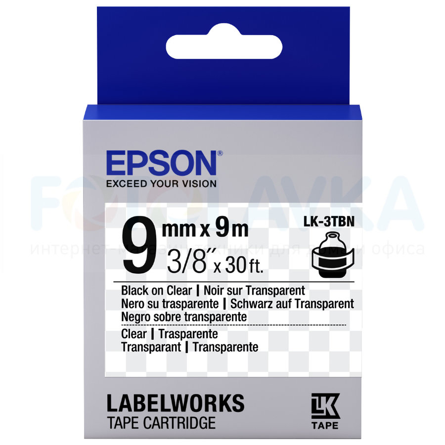 653004 Картридж EPSON с лентой LK3TBN (лента прозрачная 9мм, Прозр./Черн. )