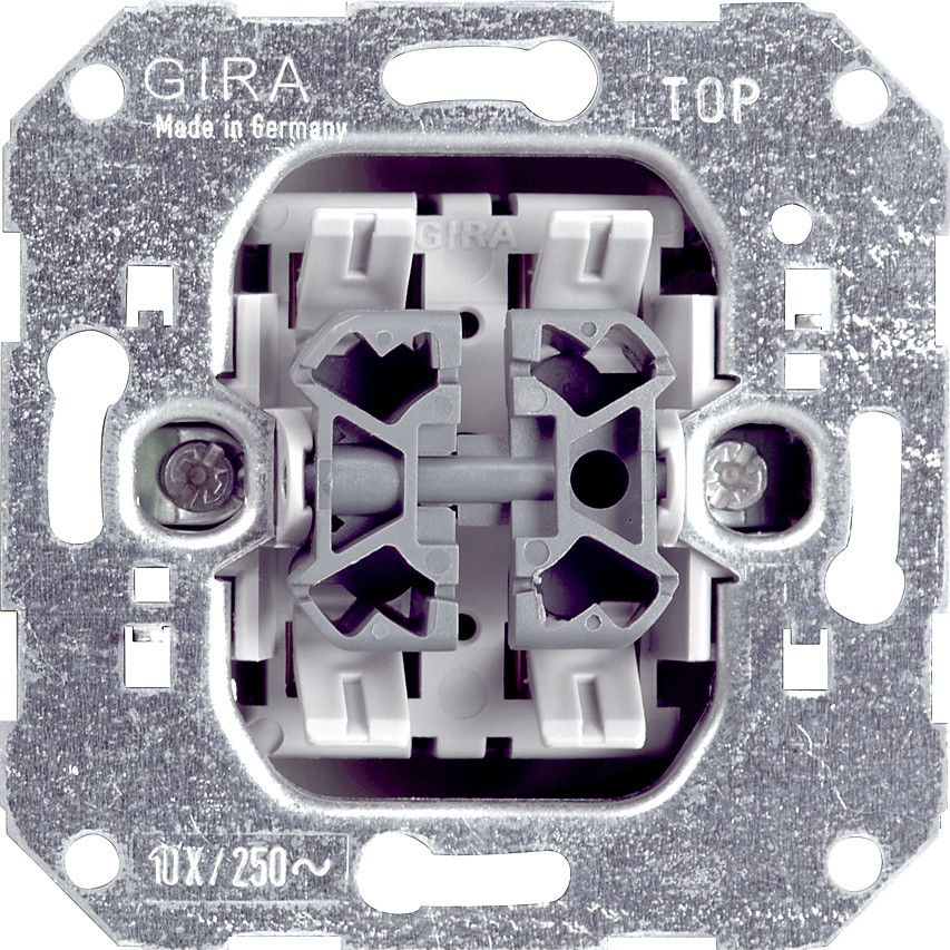 010800 - Gira Механизм 2-клавишн. выключателя, проходной, с 2-х мест 10А; 250В;~
